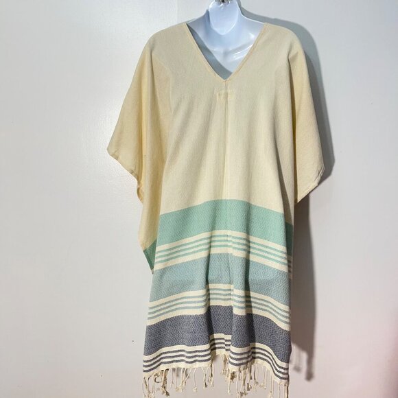 Handmade Tribe Alive V-Neck Poncho With Stripes & Fringe - Picture 5 of 8